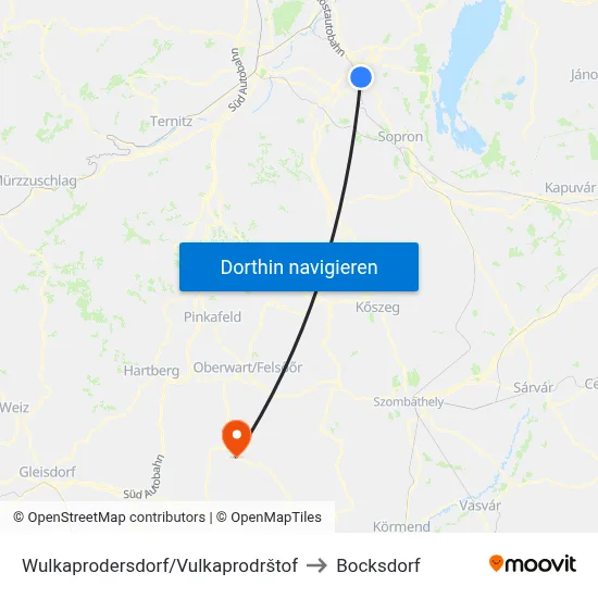 Wulkaprodersdorf/Vulkaprodrštof to Bocksdorf map