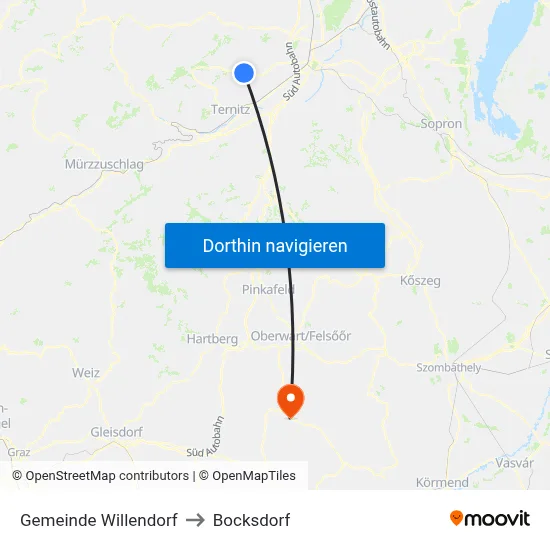 Gemeinde Willendorf to Bocksdorf map