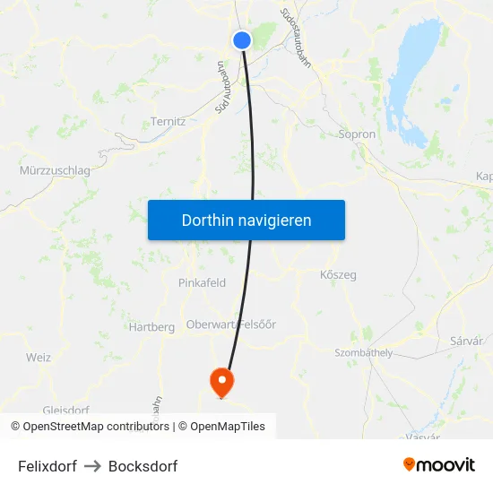Felixdorf to Bocksdorf map