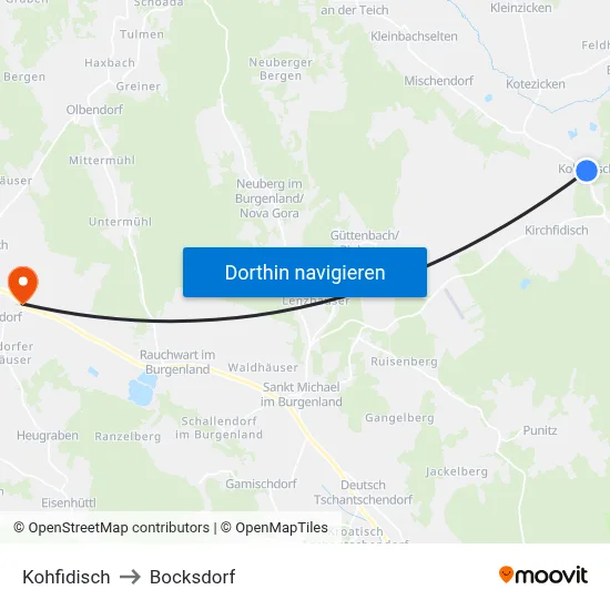 Kohfidisch to Bocksdorf map