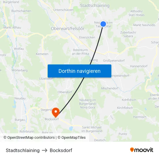 Stadtschlaining to Bocksdorf map
