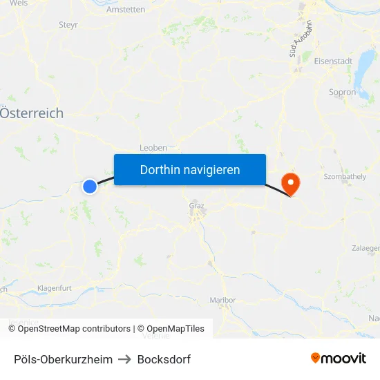 Pöls-Oberkurzheim to Bocksdorf map