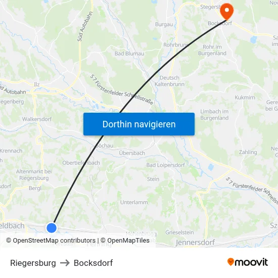 Riegersburg to Bocksdorf map