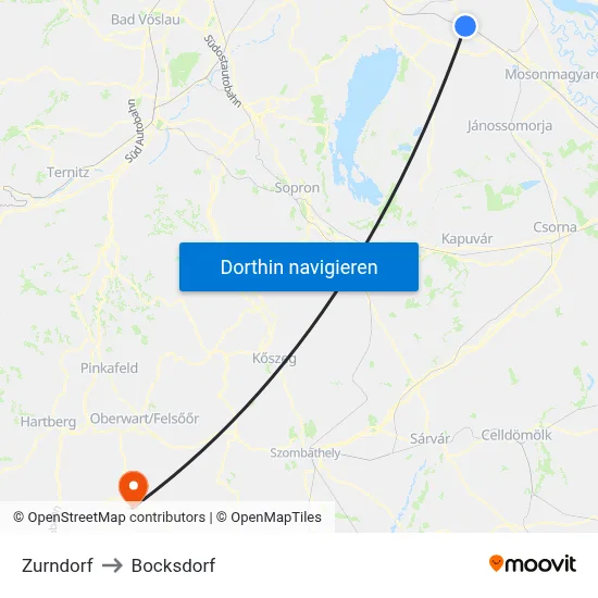 Zurndorf to Bocksdorf map
