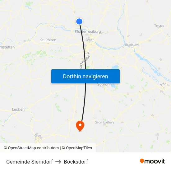 Gemeinde Sierndorf to Bocksdorf map