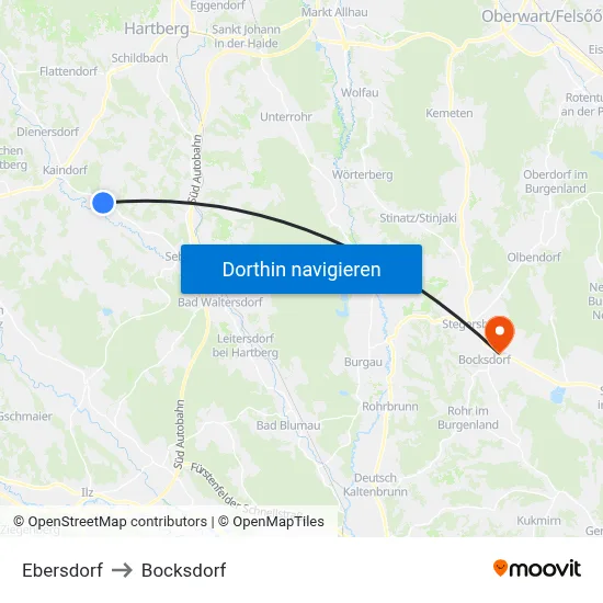 Ebersdorf to Bocksdorf map