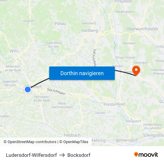 Ludersdorf-Wilfersdorf to Bocksdorf map