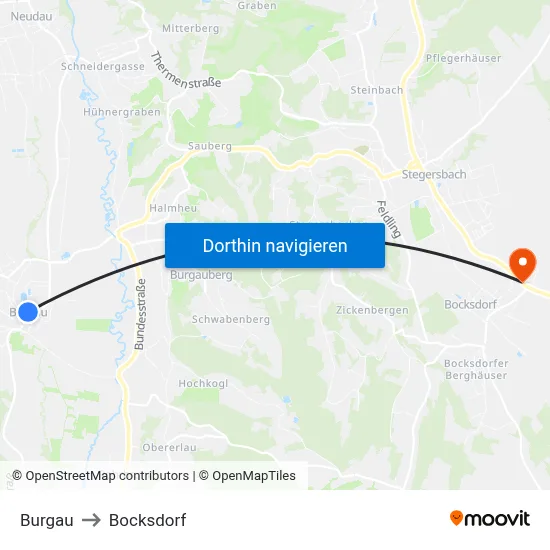 Burgau to Bocksdorf map