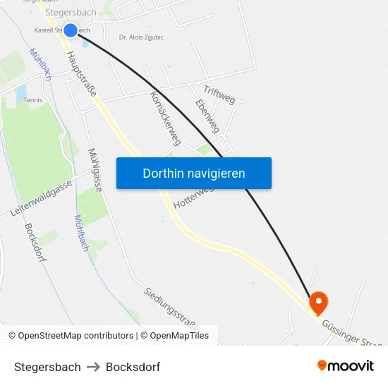Stegersbach to Bocksdorf map