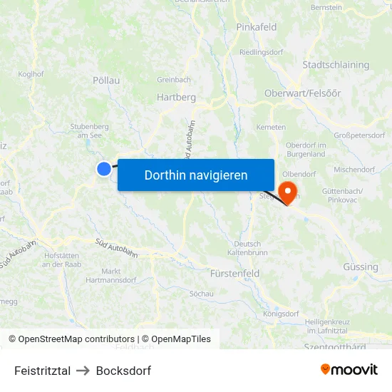 Feistritztal to Bocksdorf map