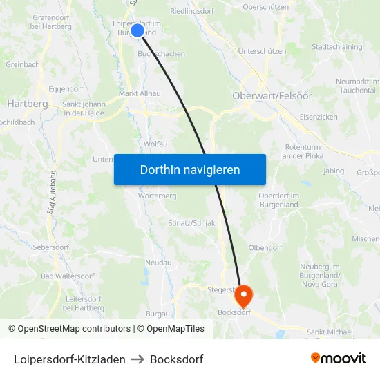 Loipersdorf-Kitzladen to Bocksdorf map