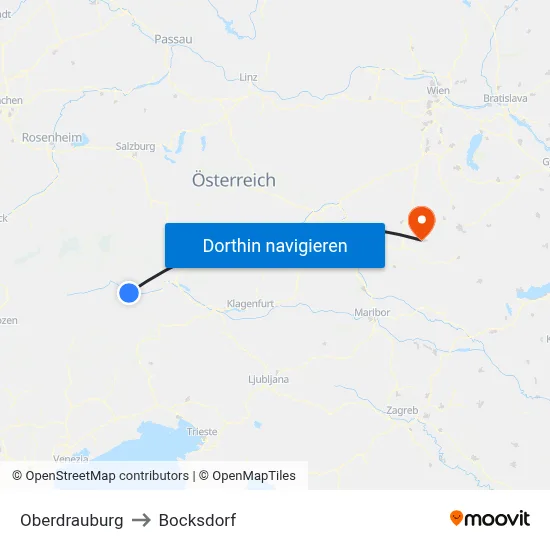 Oberdrauburg to Bocksdorf map
