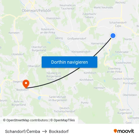 Schandorf/Čemba to Bocksdorf map