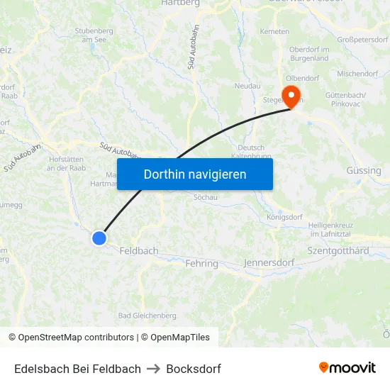 Edelsbach Bei Feldbach to Bocksdorf map