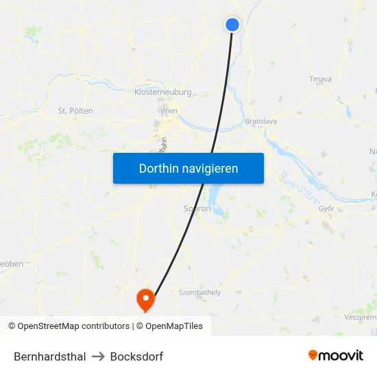 Bernhardsthal to Bocksdorf map