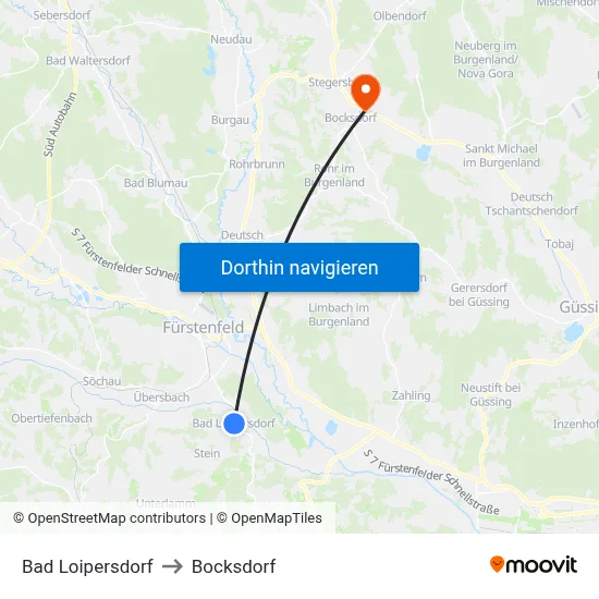 Bad Loipersdorf to Bocksdorf map