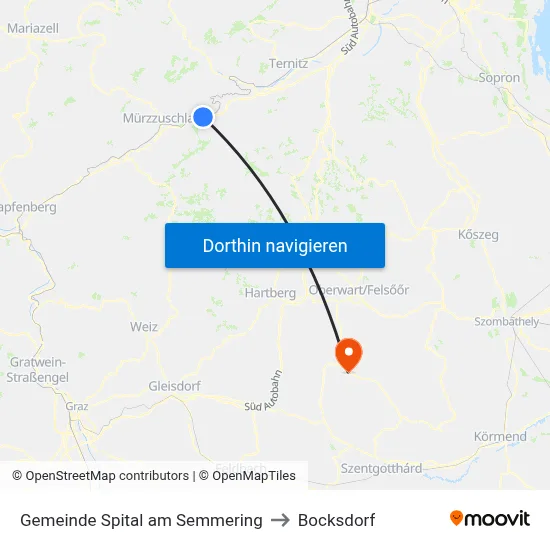 Gemeinde Spital am Semmering to Bocksdorf map