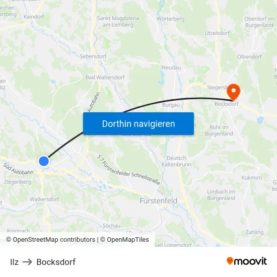 Ilz to Bocksdorf map