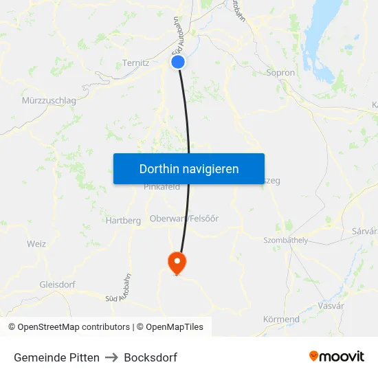 Gemeinde Pitten to Bocksdorf map