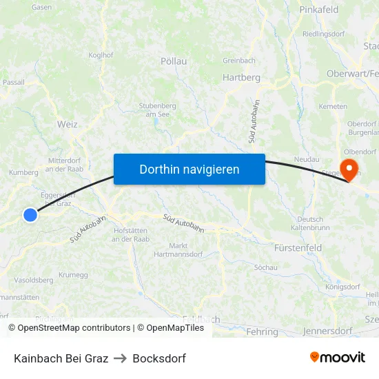 Kainbach Bei Graz to Bocksdorf map