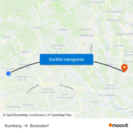 Kumberg to Bocksdorf map