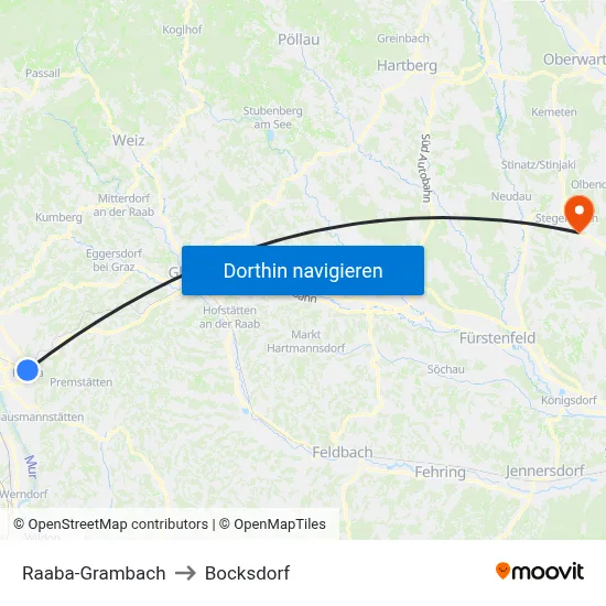 Raaba-Grambach to Bocksdorf map