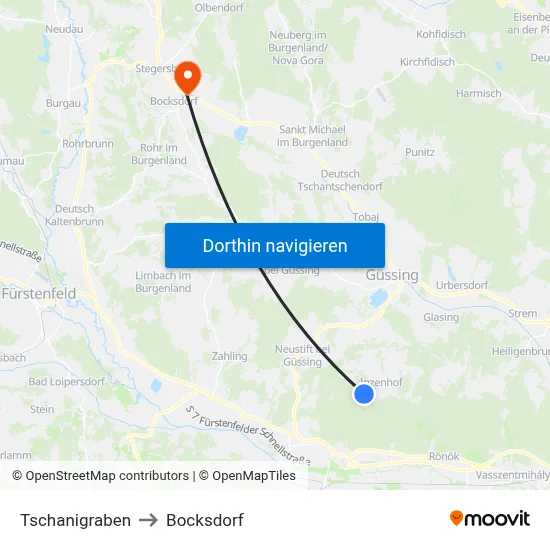 Tschanigraben to Bocksdorf map
