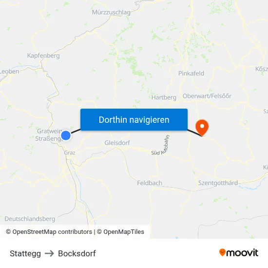 Stattegg to Bocksdorf map