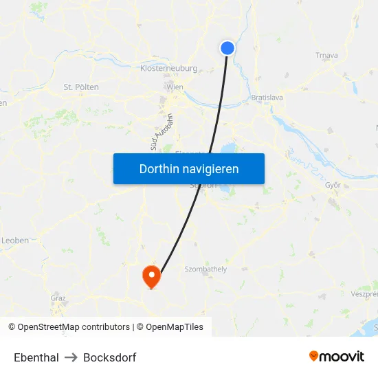 Ebenthal to Bocksdorf map