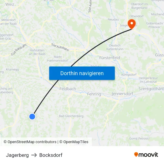 Jagerberg to Bocksdorf map