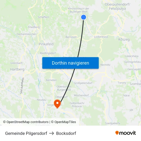 Gemeinde Pilgersdorf to Bocksdorf map