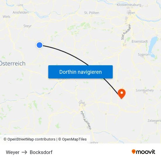 Weyer to Bocksdorf map