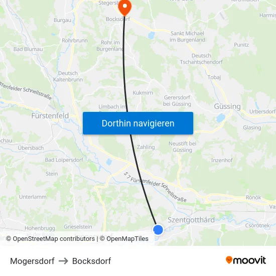 Mogersdorf to Bocksdorf map
