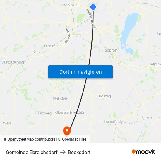 Gemeinde Ebreichsdorf to Bocksdorf map