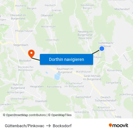 Güttenbach/Pinkovac to Bocksdorf map