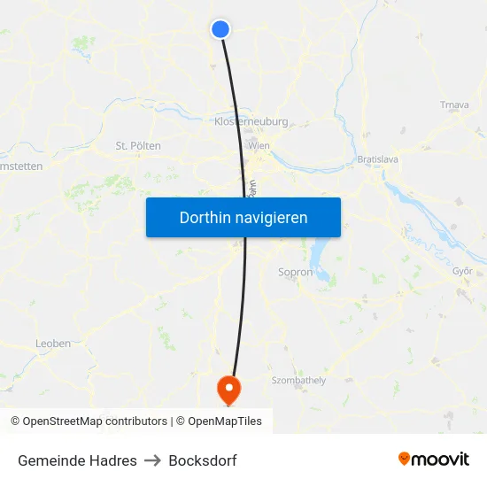 Gemeinde Hadres to Bocksdorf map