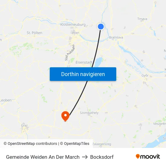 Gemeinde Weiden An Der March to Bocksdorf map