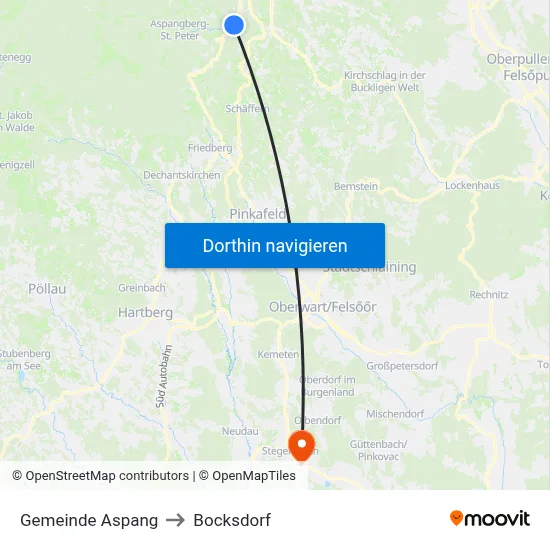Gemeinde Aspang to Bocksdorf map
