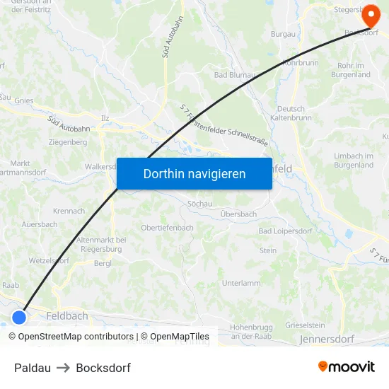 Paldau to Bocksdorf map