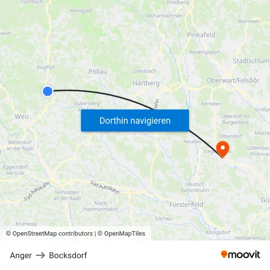 Anger to Bocksdorf map