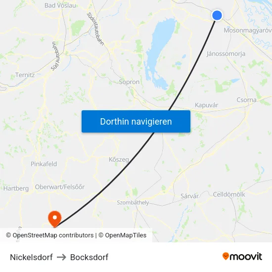 Nickelsdorf to Bocksdorf map
