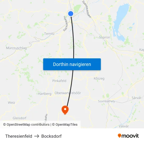 Theresienfeld to Bocksdorf map
