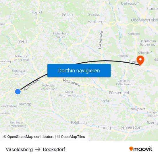 Vasoldsberg to Bocksdorf map