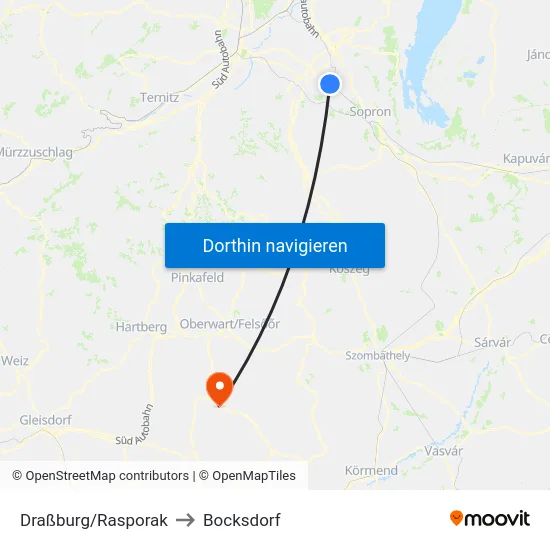 Draßburg/Rasporak to Bocksdorf map