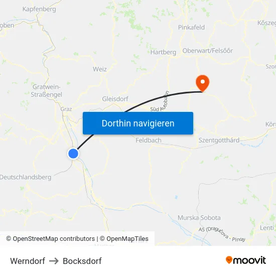 Werndorf to Bocksdorf map