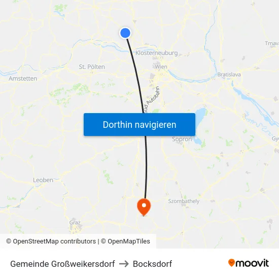 Gemeinde Großweikersdorf to Bocksdorf map