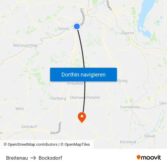 Breitenau to Bocksdorf map
