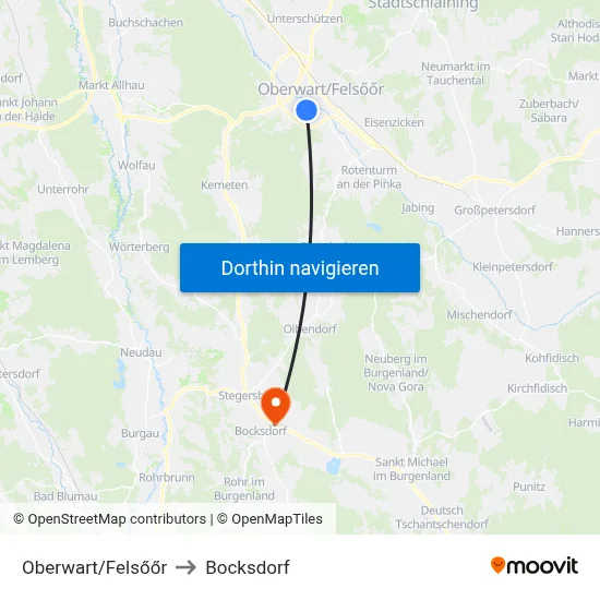 Oberwart/Felsőőr to Bocksdorf map