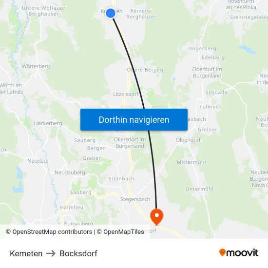 Kemeten to Bocksdorf map