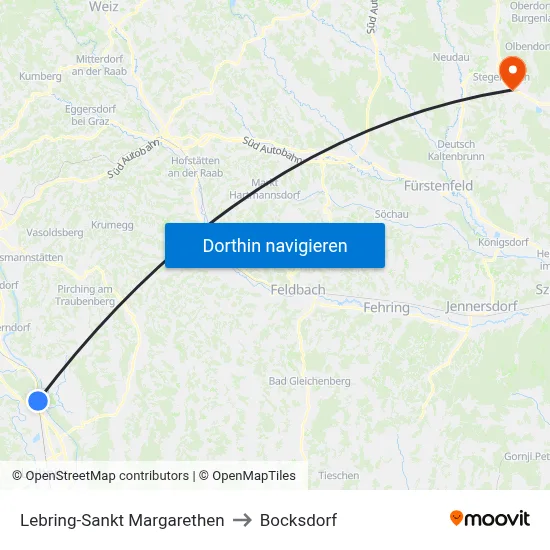 Lebring-Sankt Margarethen to Bocksdorf map